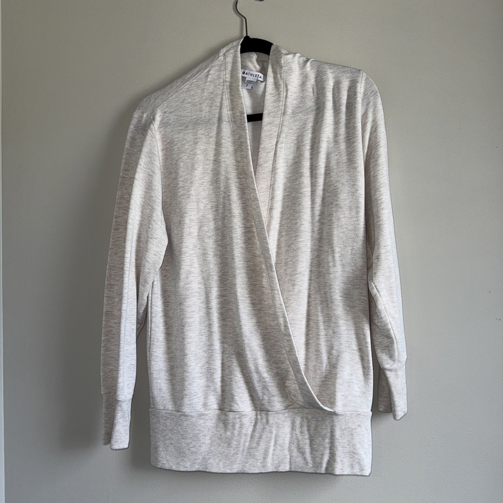 Athleta Heather Oat Beige Purana V-Neck Wrap Active Sweatshirt Women's Sz Small