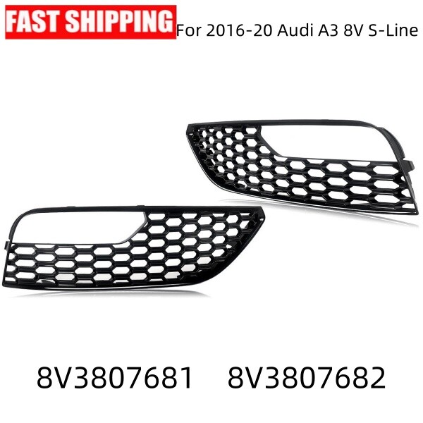 2x RS3 Style Honeycomb Front Fog Light Grill Cover 8V3807681 For 2013-16 Audi A3