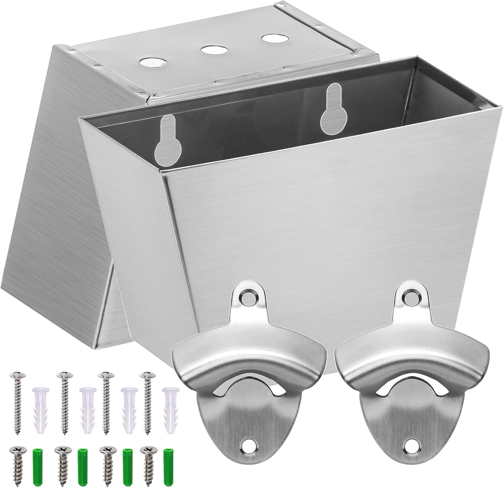 2-Pack Stainless Steel Wall-Mounted Outdoor Beer Bottle Opener with Catch for Easy Access and Mess-Free Use