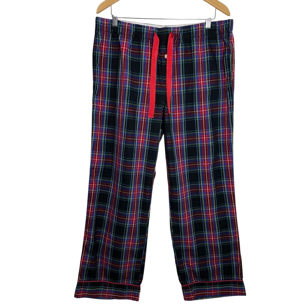 J.Crew L Red Black Green Plaid Cotton Pajama Pants Drawstring Pockets Sleep