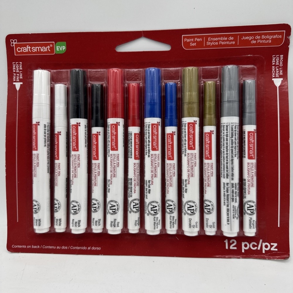 Craft Smart Paint Pen Set 12 pc 6 Medium Line 6 Broad Line NEW Sealed Non Toxic