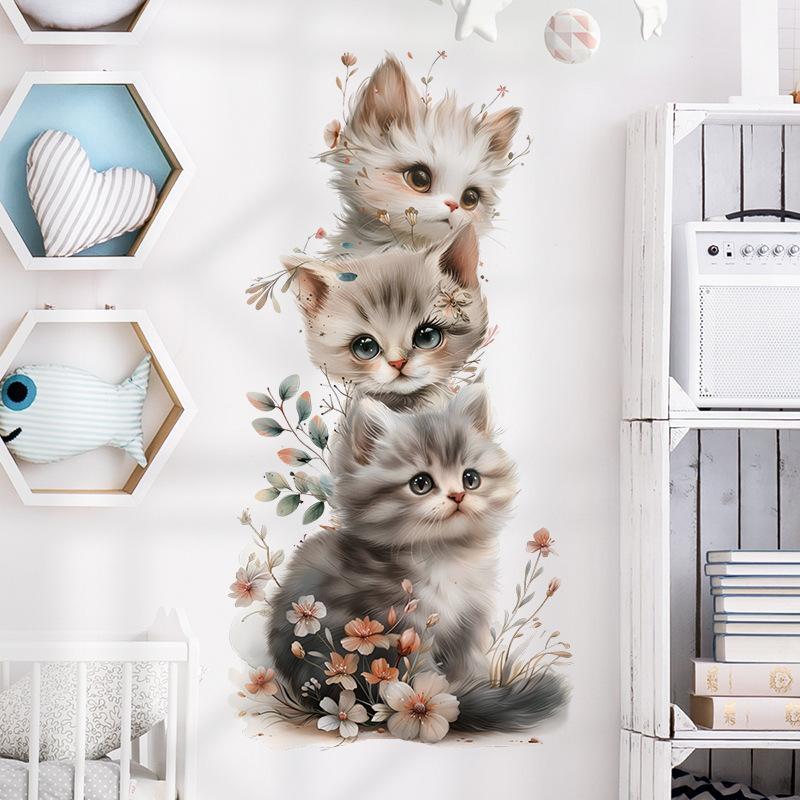 Figurine Animal Cat Plastic Multicolor Modern Wall Mount Small Sticker Decor