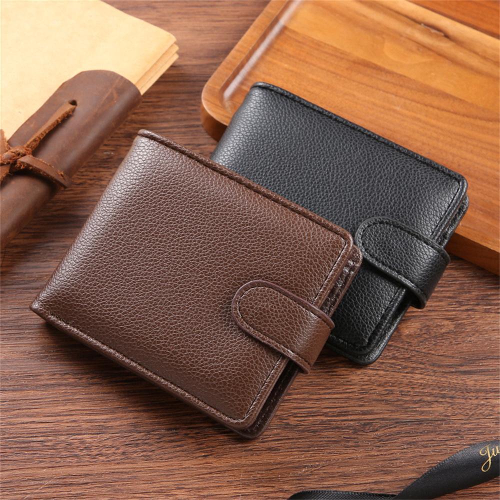 Slim Leather Credit Card Holder with Button Closure for Men - Multicolor Modern Gift