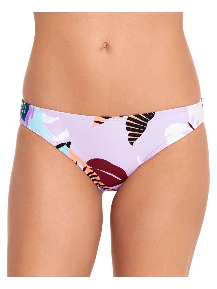 SALT + COVE Women's Purple Cinched-Back Just Fronds Hipster Swimsuit Bottom M