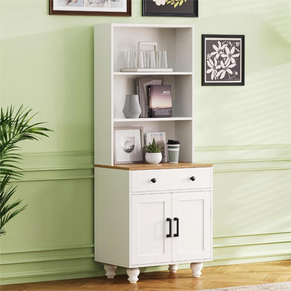 Storage Cabinet with 4 Wooden Legs Adjustable Shelves, and Drawers