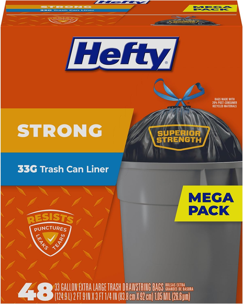 Strong Large Trash Bags, 33 Gallon, 48 Count (Pack of 1)