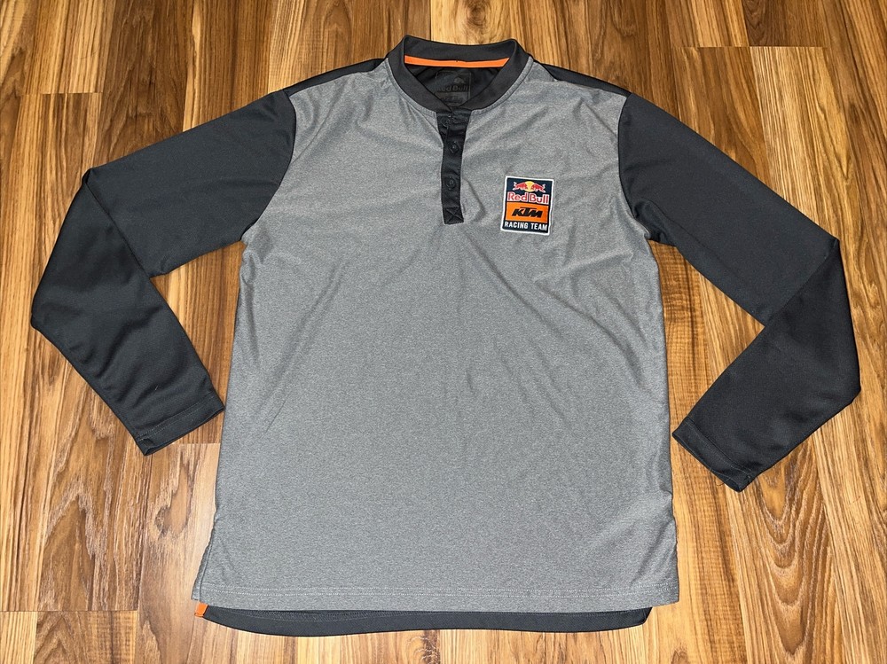Red Bull KTM Racing Team Long Sleeve Henley Gray T Shirt Mens Sz Medium