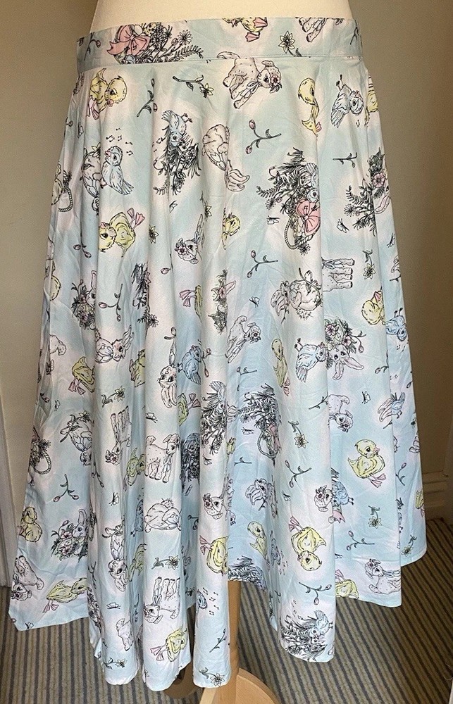 Hell Bunny Skirt Swing Full Size XL Blue Easter Chicks Vintage Rockabilly Cotton