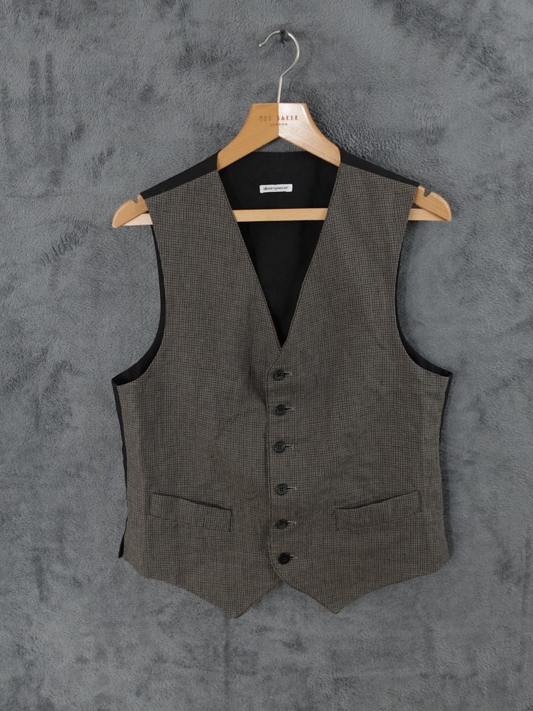 Oliver Spencer Waistcoat Mens 40 Grey Linen Country Hunting Shooting Oi Polloi