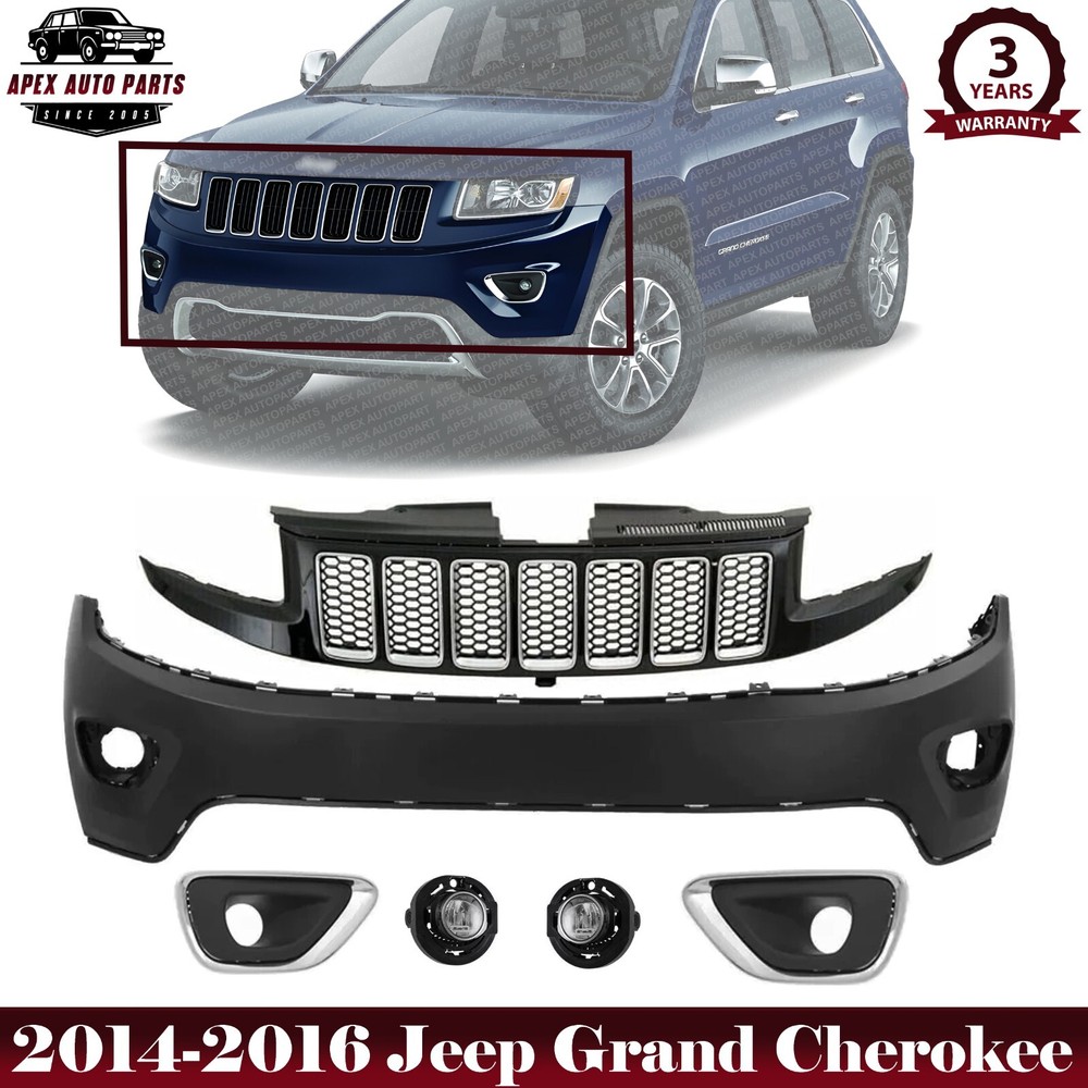 Front Bumper Cover & Grille Assembly Kit For 2014-2016 Jeep Grand Cherokee