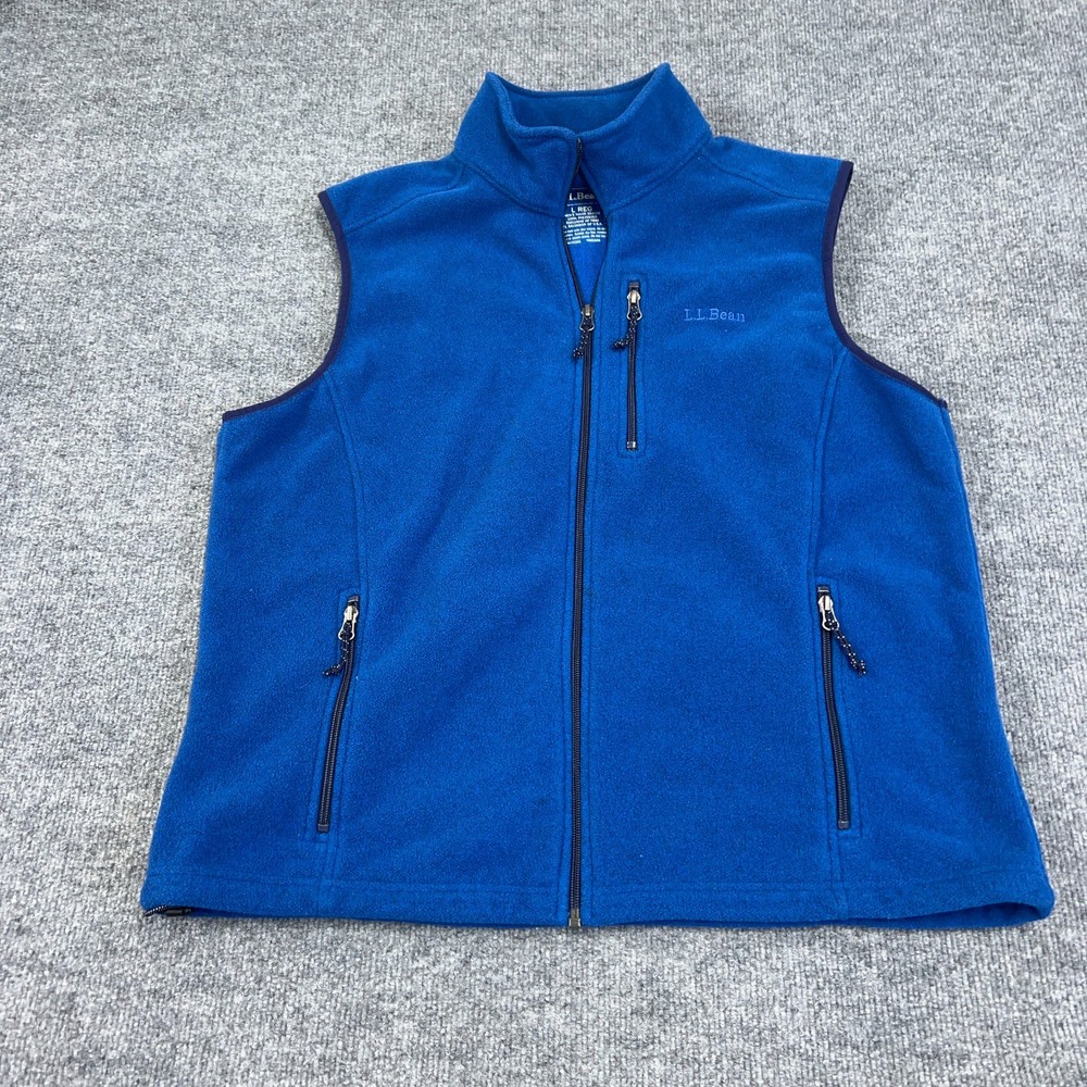 LL Bean Vest Mens Large Blue Trail Model Polartec Fleece Full Zip Mock Neck