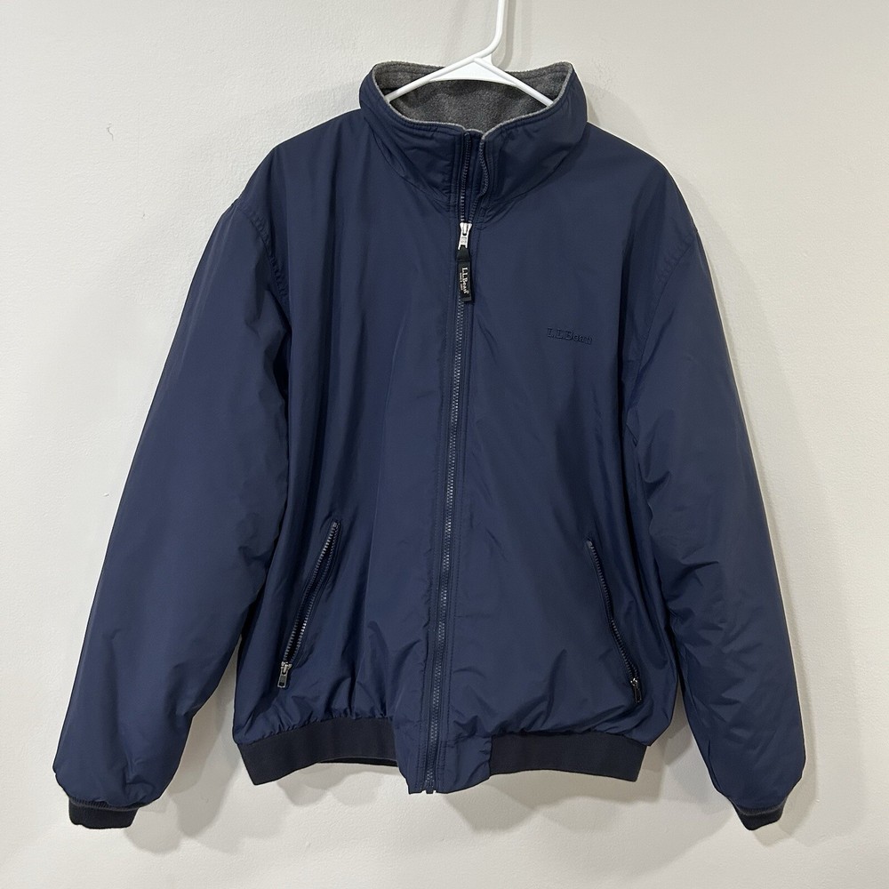 L.L. Bean Navy Vintage Nylon Fleece Lining Bomber Jacket Men’s Size X-Large