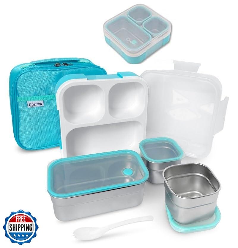 Kinsho Insulated Kids Bento Lunch Box Set with Stainless Steel Containers