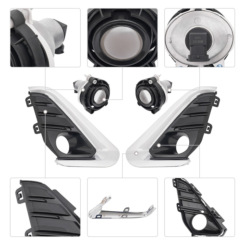 6Pcs Bumper Fog Light Lamp w/ Bezel Frame Chrome Trim For GMC Terrain 2018-2021