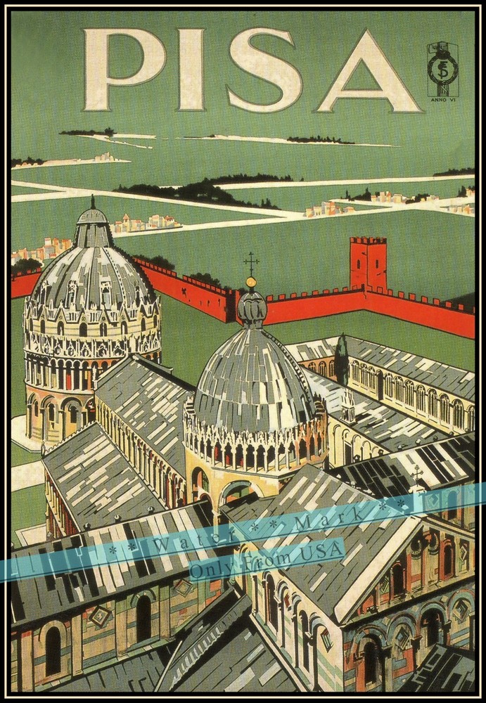 Pisa Italy 1928 Leaning Tower Tuscany Vintage Poster Print Retro Style Wall Art