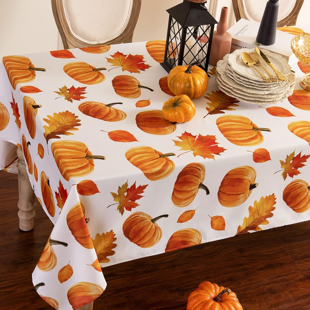 Autumns Thanksgiving Tablecloth,Fall Fabric Table Cloth, Bountiful Pumpkin Maple