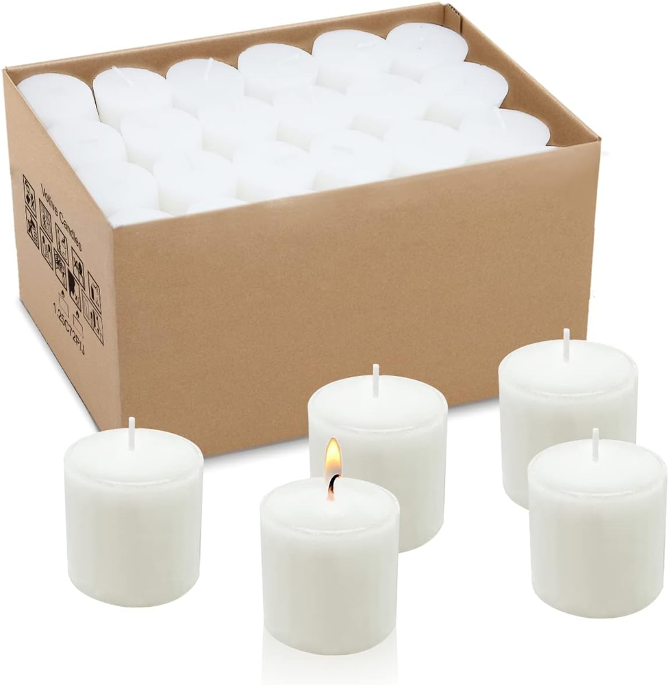 Unscented White Votive Candles Bulk 36 Pack Small 1.5 Inch Wax Candles for Weddings Events Decor