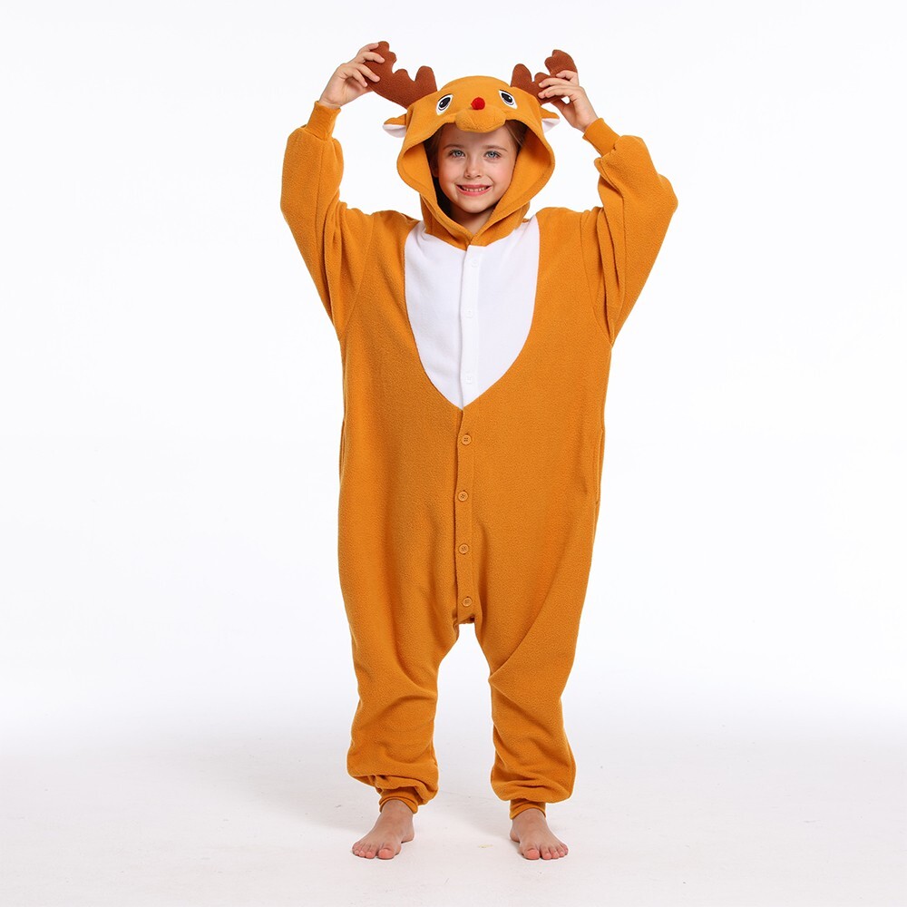 Reindeer Costumes Kids Unisex One-piece Hooded Pyjamas Christmas Cosplay Pajama