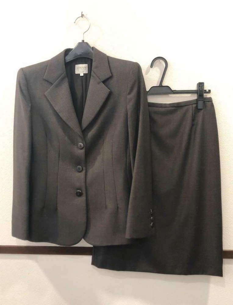 Elegant Rare Armani Collezioni Brown Womens Suit Set Jacket & Skirt Size 42