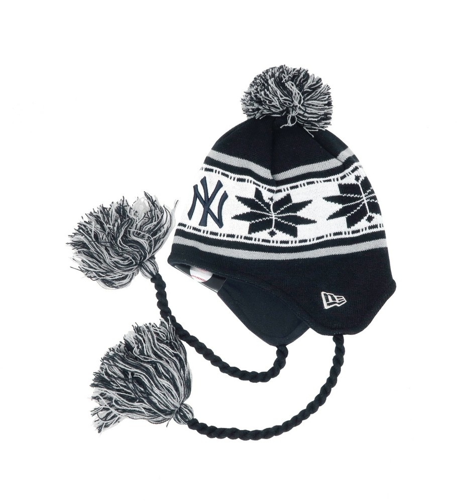 New Era Men Women Beanie MLB New York Yankees Navy Blue Tassel Pom Knit Hat