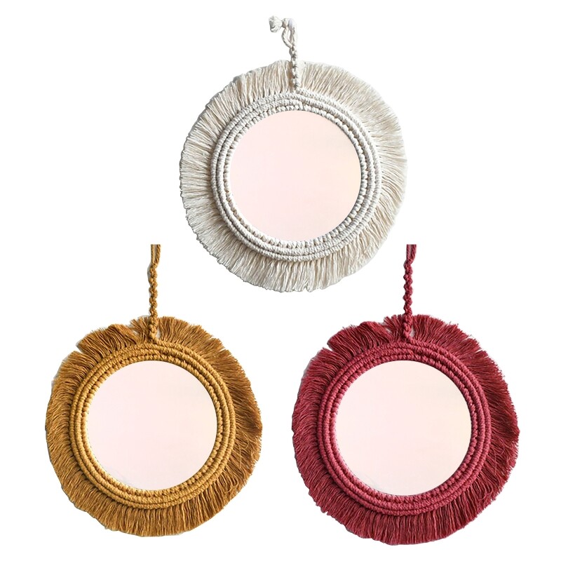 Handmade Woven Macrame Tapestry Mirrors Wall Art Decor Cotton Ornament