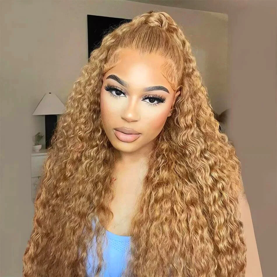 Honey Blonde 13x4 HD Lace Front Wig Pre Plucked Curly Human Hair