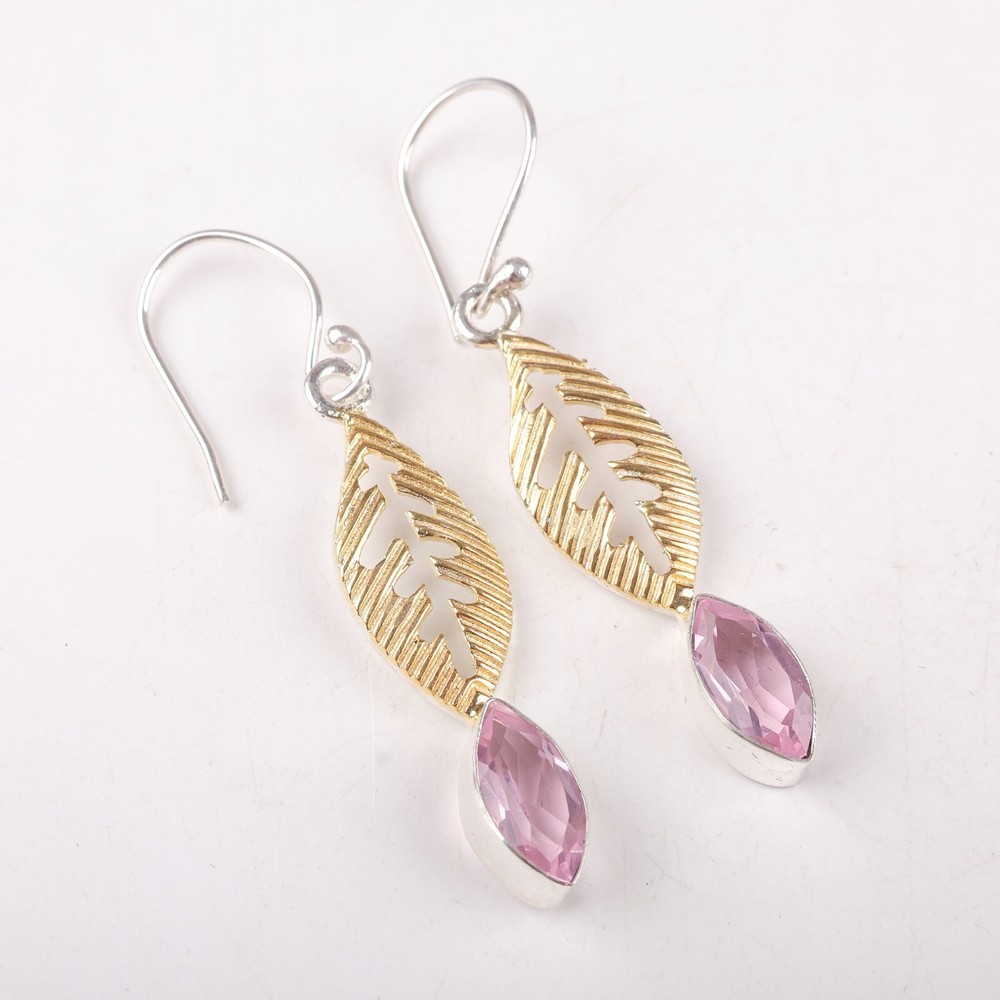 Wedding Gift For Her 925 Silver Natural Morganite Gemstone Drop/Dangle Earrings