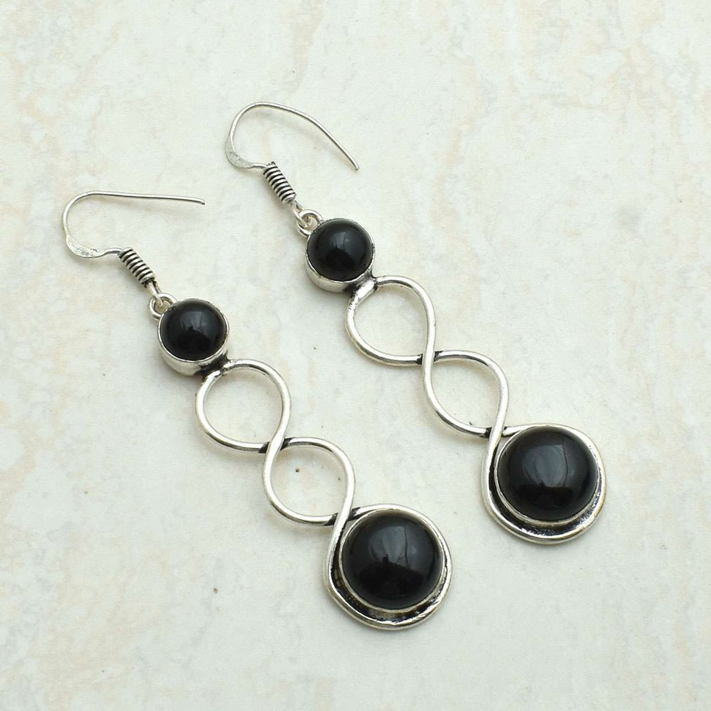 Black Onyx Gemstone Handmade Drop Dangle Earrings Jewelry For Women 2.4