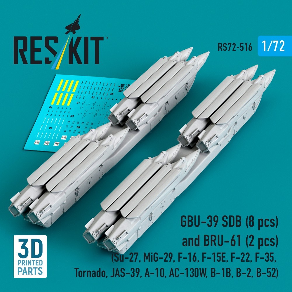 GBU-39 SDB (8 pcs) and BRU-61 (2 pcs) Scale 1:72 ResKit RS72-0516
