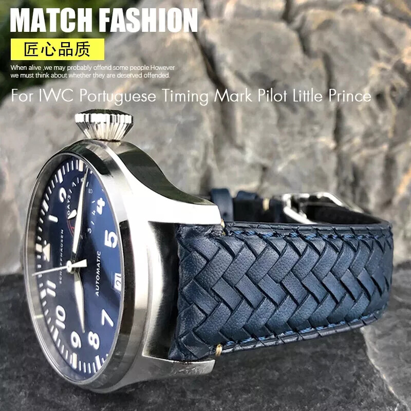 IWC Portugieser Pilot Cowhide Woven Watch Strap 20mm 21mm 22mm Blue