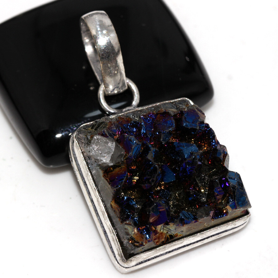Purple Titanium Druzy 925 Silver Plated Pendant 1.5