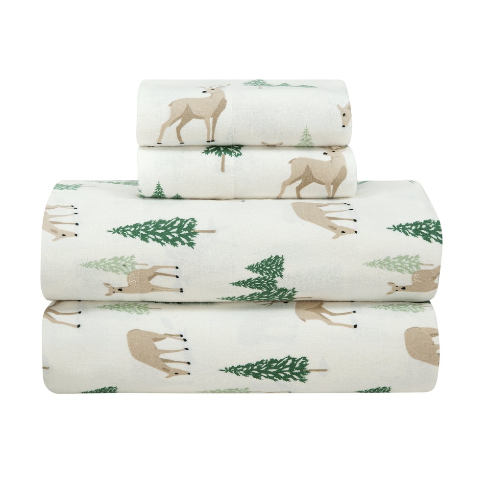 Mainstays 4-Piece Peace Full Deer Flannel Adult Sheet Set, King