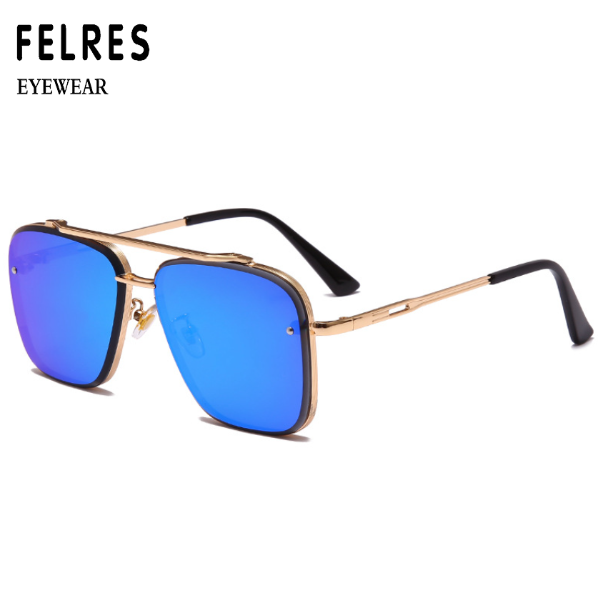 Men's Blue Lens Rimless Square Sunglasses for Driving & Outdoor