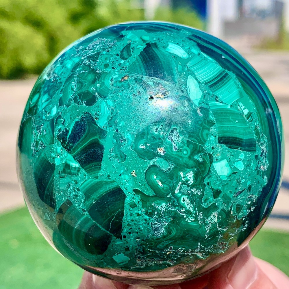 1.5LB Natural glossy Malachite ball transparent cluster rough mineral sample