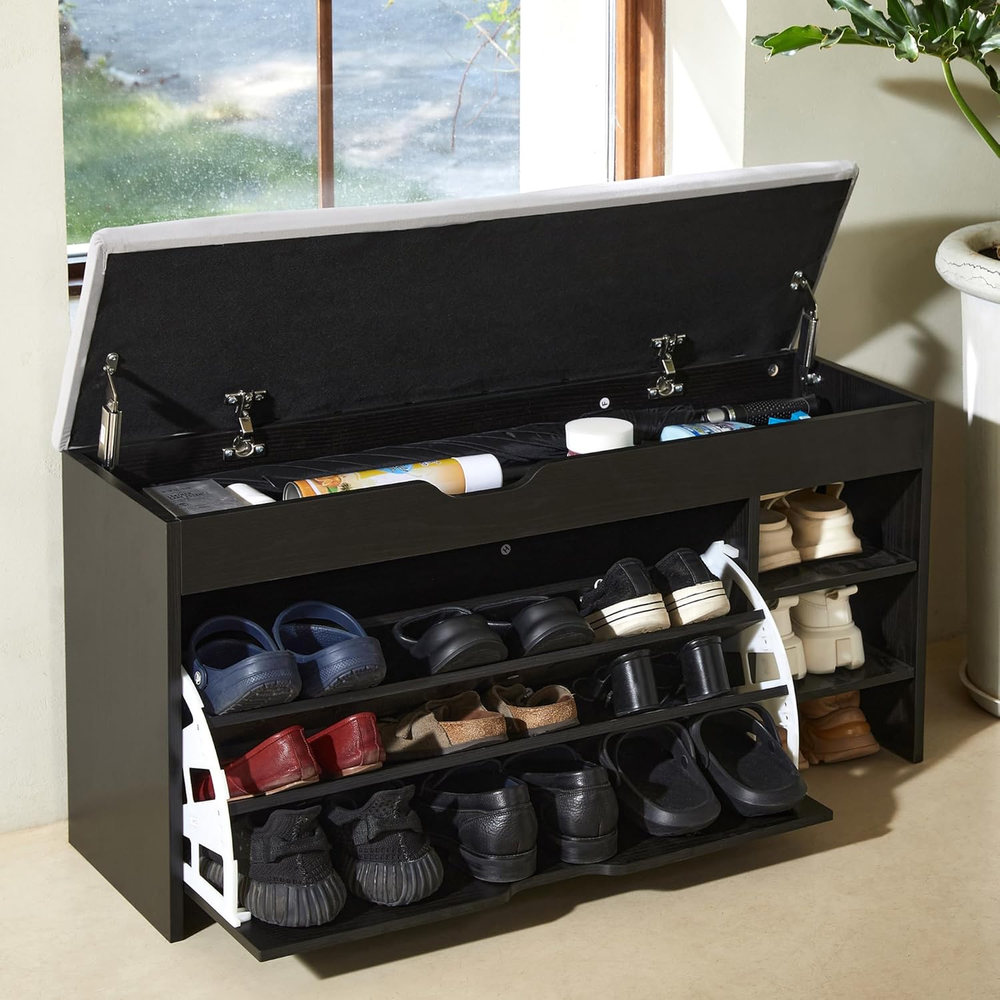 Netstar 3-Tier Shoe Entryway Bench with Cushion, Shoe Rack Bench with Flip Dr...