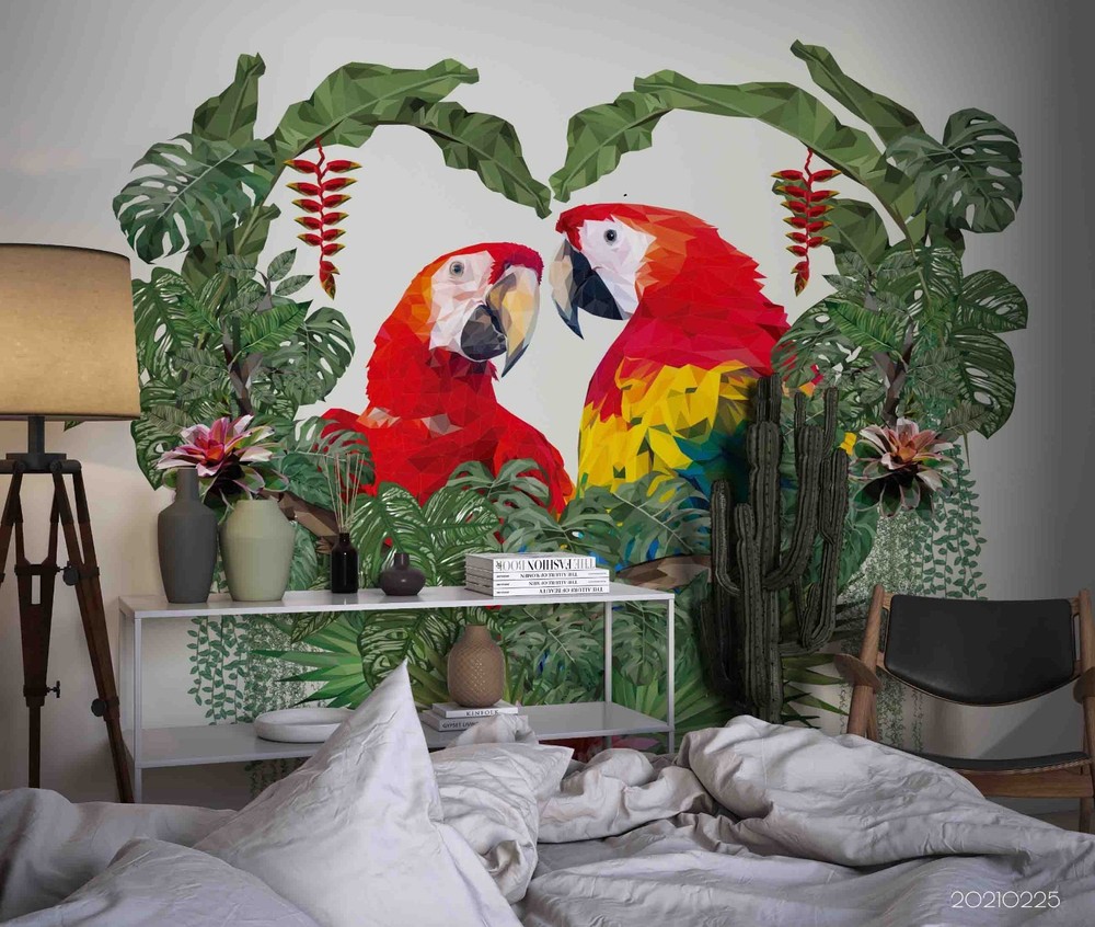 3D Plant Parrot Illustration Wall Murals Wallpaper Murals Wall Sticker 5