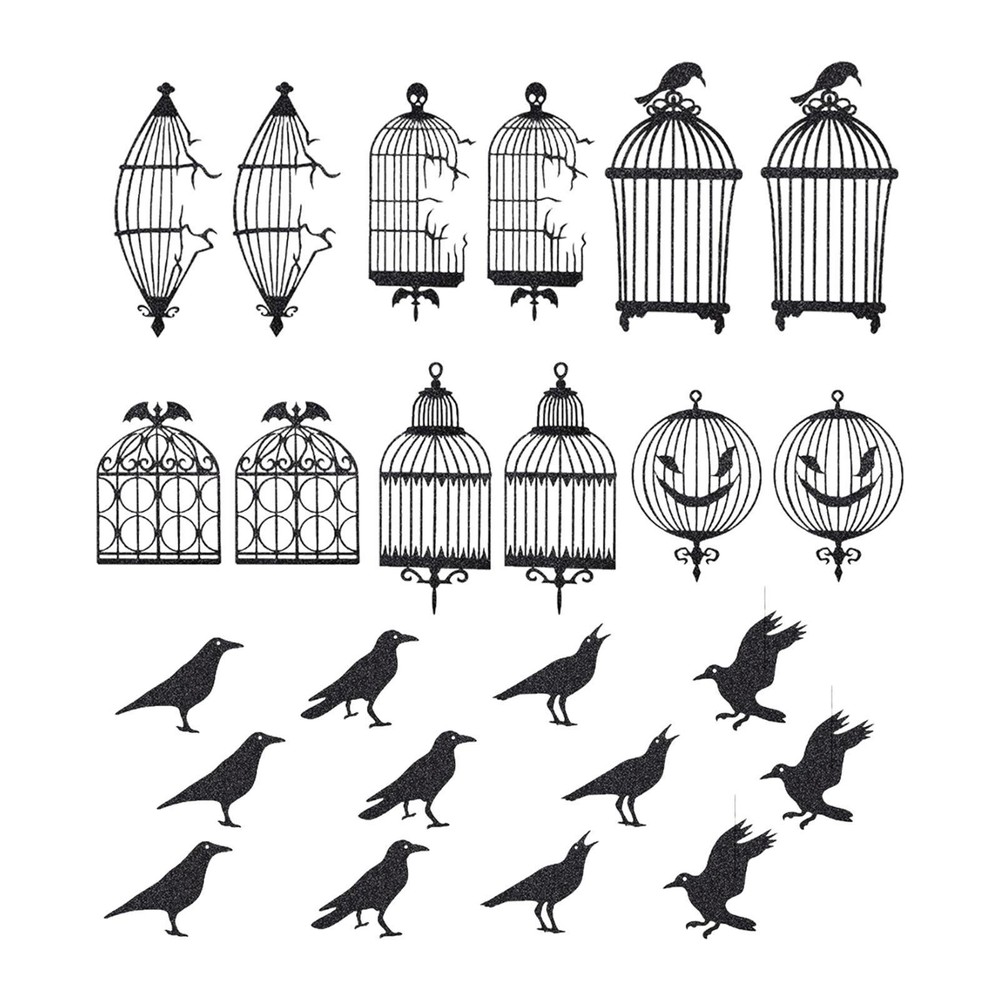 24-Piece Handmade Black Crow Cage Decorations for Halloween Horror Theme
