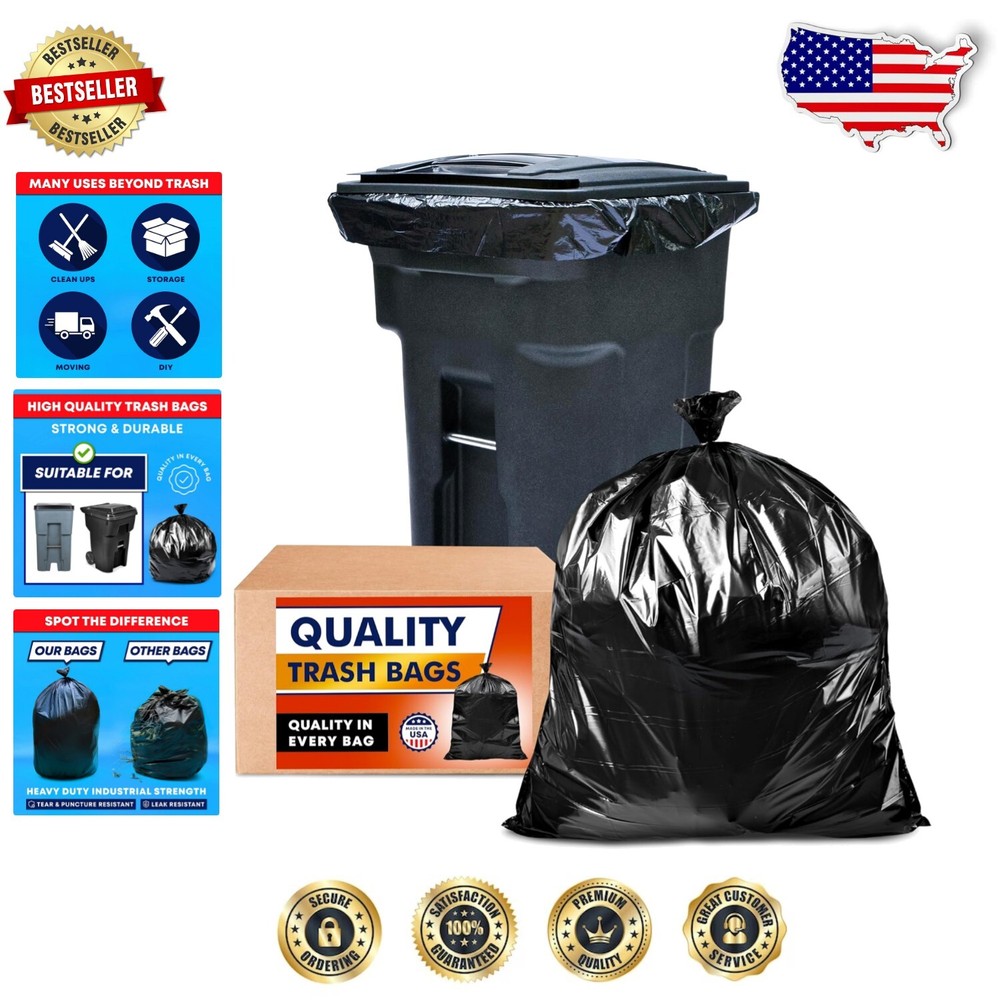 Extra Large 50-Pack 64-65 Gallon Black Trash Bags for Yard Waste Management