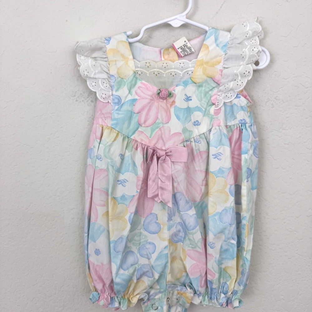 Vintage Baby Girl Infant One Piece Size 24 Mo Lace Ribbon Floral Cotton Blend