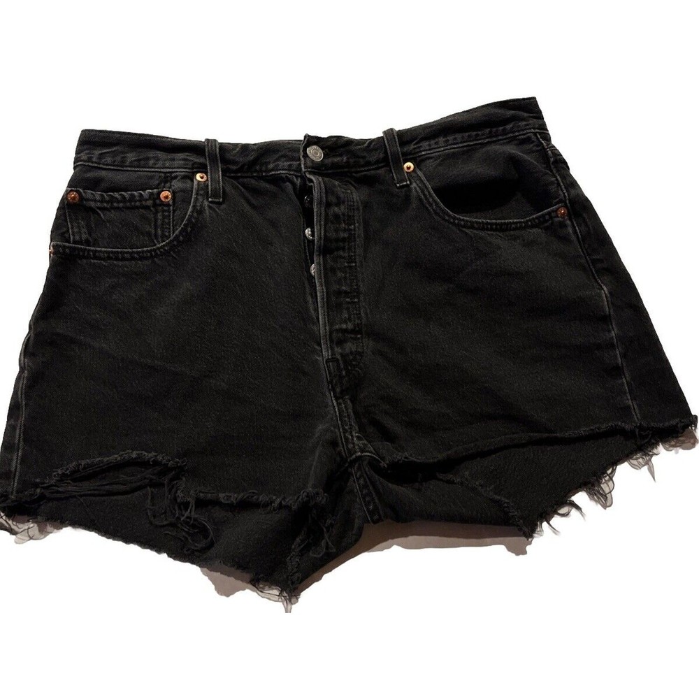 Levi’s 501 Shorts Women's 33 Black Denim Jean Button Fly Raw Hem Outdoor Travel