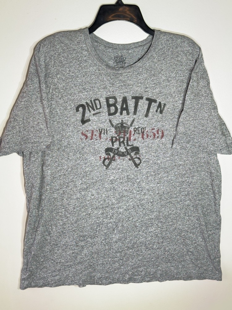 🏇 Polo Ralph Lauren “2nd BATTN PRL” Vintage Military Graphic Tee – Gray Size XL