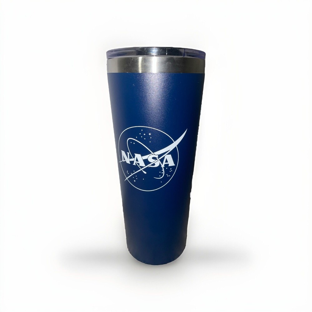 NASA 28oz Navy Tumbler with NASA logo and Space Center Houston logo.