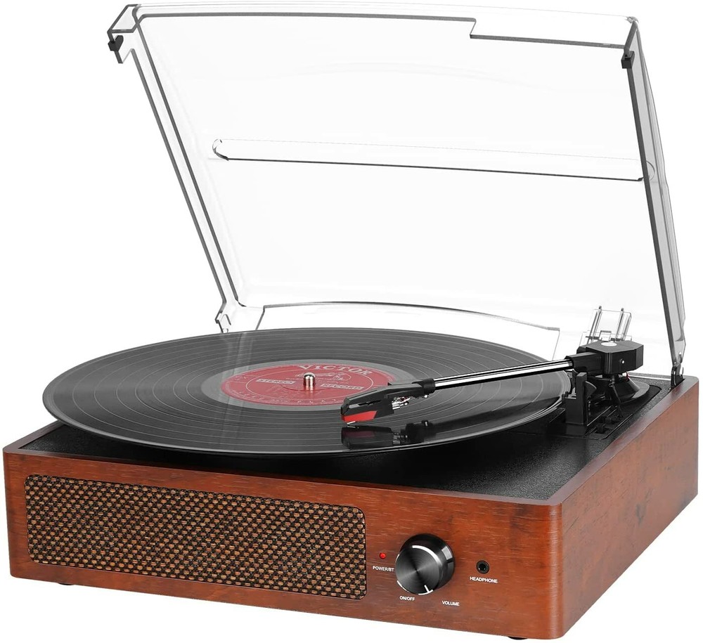 Bluetooth Belt-Drive 3-Speed Turntable with Headphone Jack