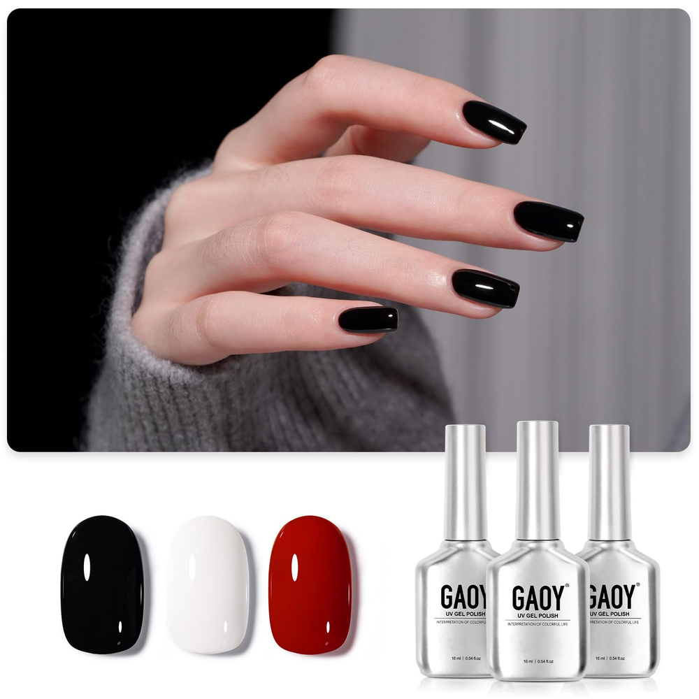3-Color UV Gel Nail Polish Kit - White Red Black 16ml Soak Off Set