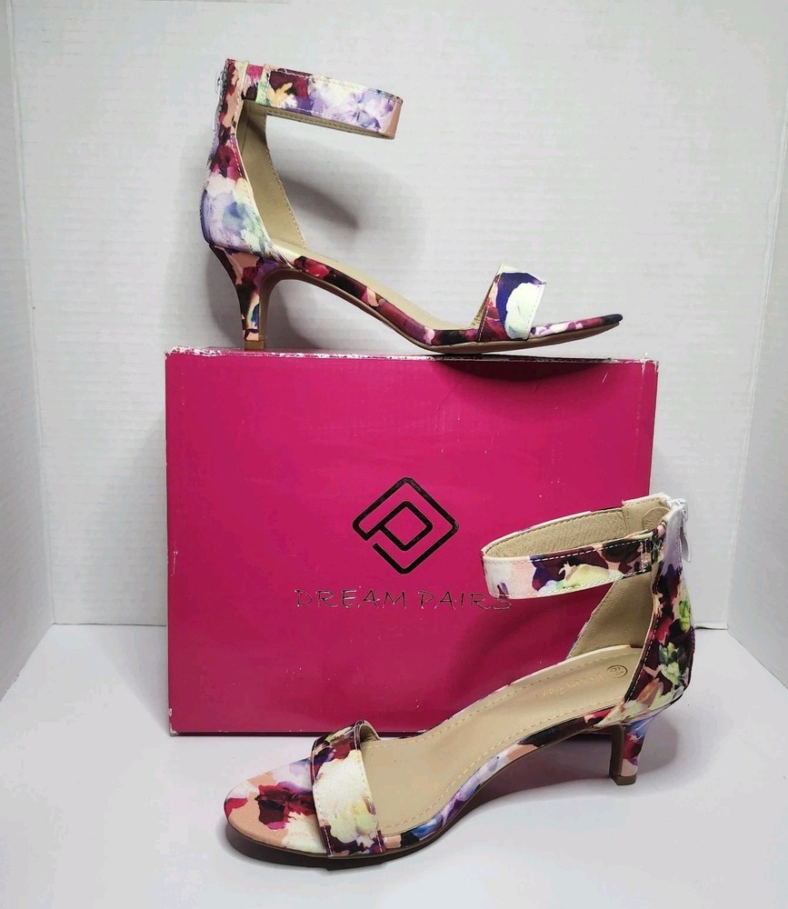NEW DREAM PAIRS Floral Open Toe Ankle Strap Kitten Heels Size 6.5 Sandals