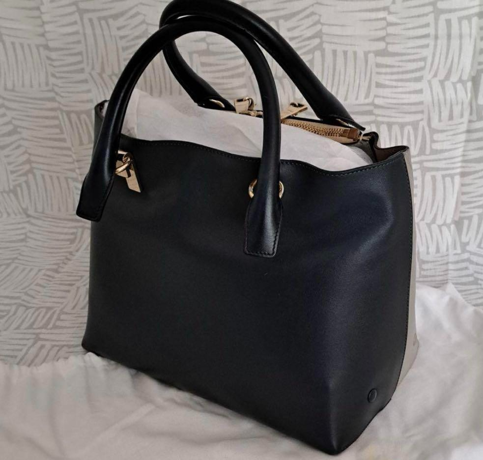 Chloe Authentic Leather Hand Tote Bag in Black & Gray from Japan