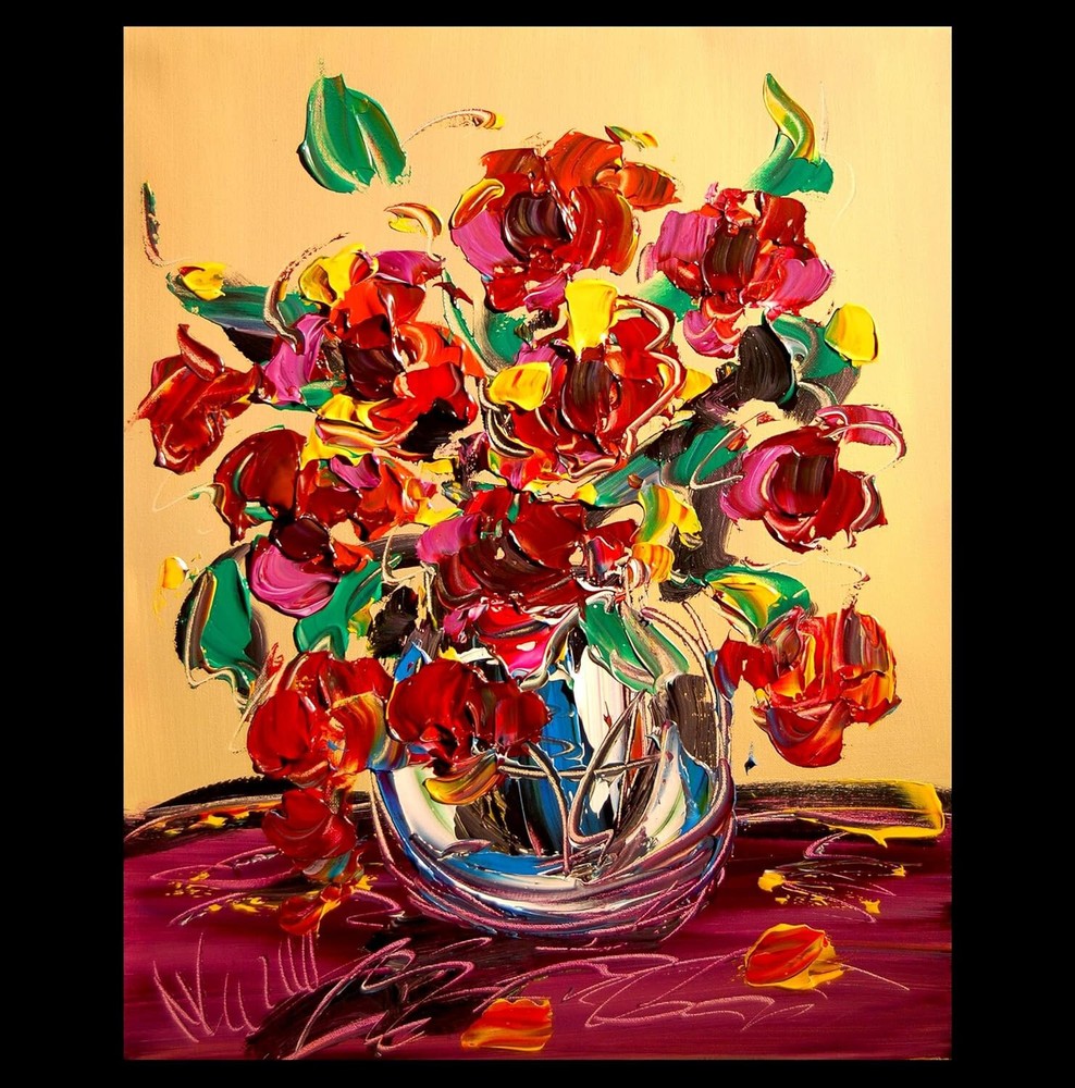 flowers  vase stretched  PAINTING CANVAS ART CONTEMPORARY SIGNED KASDFB