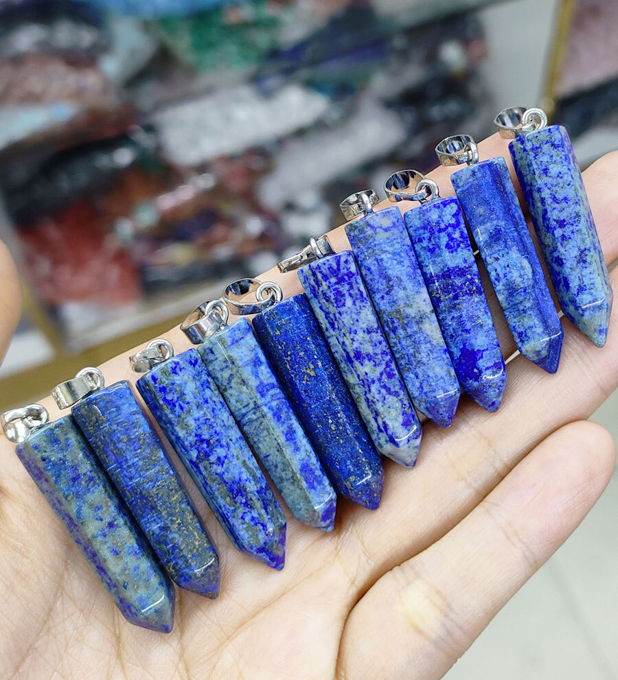 10pcs Natural lapis Gems Pendants Amulet stainless steel