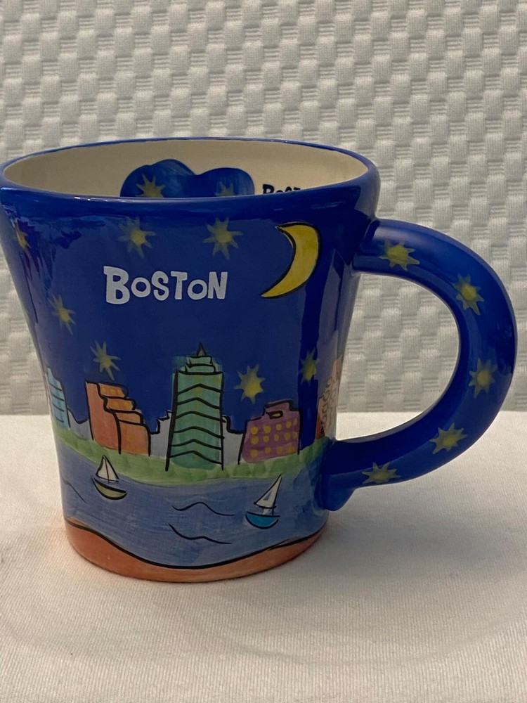 Boston Mug City and river nautical souvenir coffee mug 4.5”.  Night life.