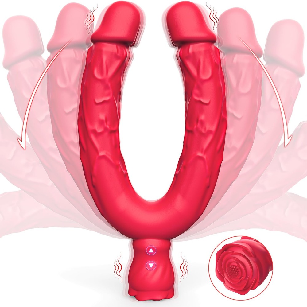 Strapless Double Dildo G-Spot Vibrator with 10 Modes Realistic Rose Design-image